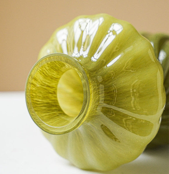 Unique Decorative Glass Vase, Centerpiece Vases on Table, Handmade Contemporary Glass Vases, Modern Green Vases for Living Room, Mid Century Vases for Flowers-Grace Painting Crafts