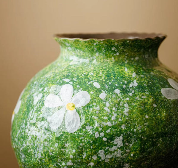 Modern Pottery Flower Vases, Centerpiece on Dining Table, Handmade Water Holding Flower Vases, Pottery Bud Vases, Large Green Flower Vases on Table-Grace Painting Crafts