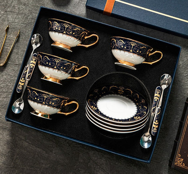 Unique Blue Tea Cup and Saucer in Gift Box, Blue Bone China Porcelain Tea Cup Set, Royal Ceramic Cups, Elegant Ceramic Coffee Cups-Grace Painting Crafts