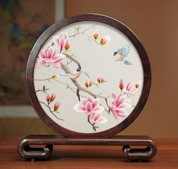 Unique Birthday Gift, Flower and Bird Embroidery Ornaments, Traditional Chinese Suzhou Silk Embroidered Ornament, Premium Souvenir, Exclusive Business Presents-Grace Painting Crafts