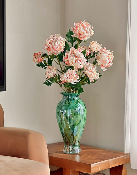 Unique Modern Vases for Flowers, Handmade Flower Vases on Table, Large Green Glass Flower Vases, Modern Glass Flower Vases-Grace Painting Crafts