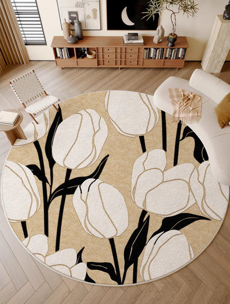 Tulip Circular Modern Rugs under Chairs, Geometric Round Rugs for Dining Room, Bedroom Abstract Modern Area Rugs, Contemporary Modern Rugs for Living Room-Grace Painting Crafts