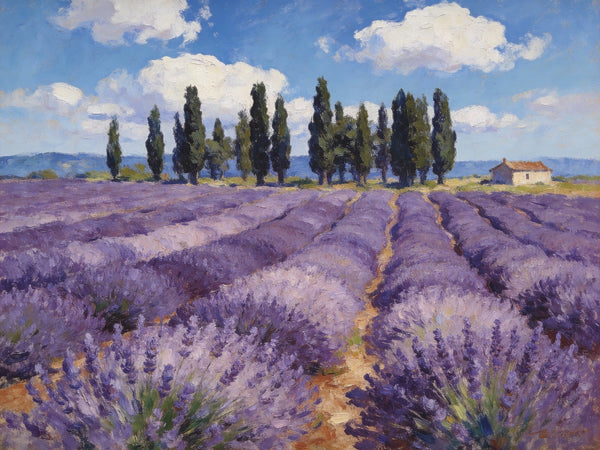 On Canvas Small Paintings, Rural Provence Idyll, Lavender Fields, Trees, and a Cottage, Landscape Canvas Paintings, Simple Painting Ideas, Hand Painted Wall Art, Small Wall Paintings-Grace Painting Crafts
