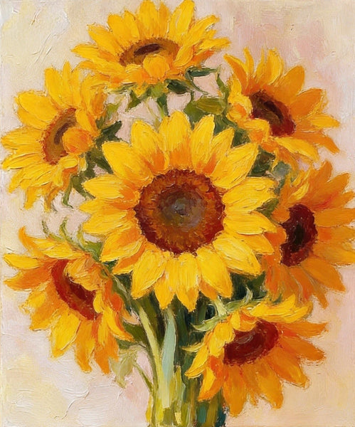 Original Still Life Paintings, A Bunch of Blooming Sunflowers, Hand Painted Canvas Art, Original Flower Paintings, Small Canvas Artwork-Grace Painting Crafts