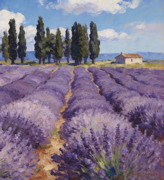 On Canvas Small Paintings, Rural Provence Idyll, Lavender Fields, Trees, and a Cottage, Landscape Canvas Paintings, Simple Painting Ideas, Hand Painted Wall Art, Small Wall Paintings-Grace Painting Crafts