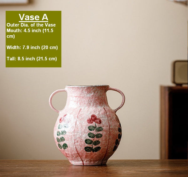 Rustic Pottery Flower Vases, Small Flower Vases on Table, Pink Bud Vases, Handmade Water Holding Flower Vases-Grace Painting Crafts