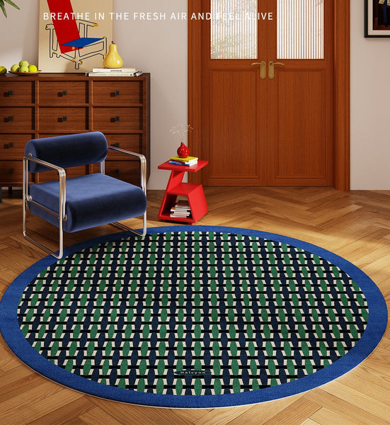 Abstract Contemporary Round Rugs under Chairs, Mid Century Circular Rugs for Bedroom, Modern Rugs for Dining Room, Geometric Modern Rugs for Living Room-Grace Painting Crafts