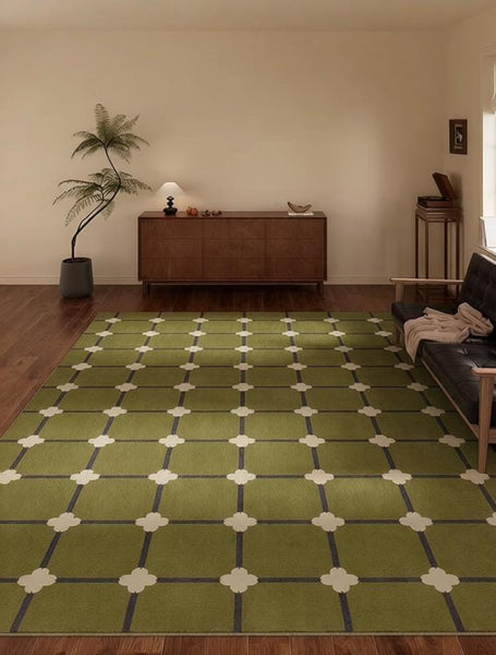 Minimalist Geometric Rugs for Living Room, Green Absract Rugs for Bedroom, Living Room Contemporary Modern Rugs, Mid Century Modern Rugs-Grace Painting Crafts