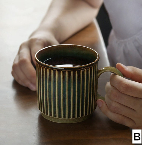 Unique Tea Cup, 10 oz Creative Brown Green Ceramic Coffee Mugs, Large Modern Handmade Pottery Coffee Cup, Large Capacity Coffee Mugs-Grace Painting Crafts