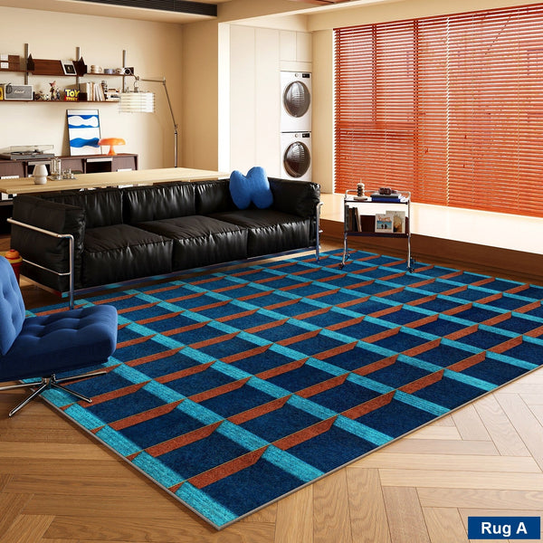 Mid Century Modern Rugs, Bedroom Modern Floor Carpet, Blue Modern Rug Designs, Contemporary Modern Rugs for Dining Room, Living Room Rug Ideas-Grace Painting Crafts