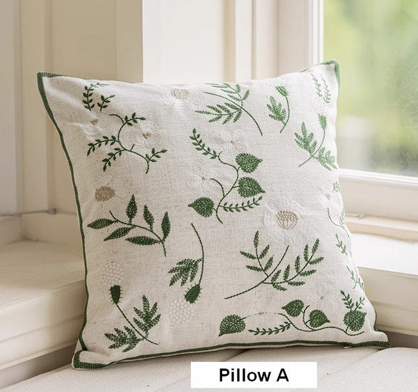 Embroider Flower Cotton Pillow Covers, Decorative Pillows for Sofa, Farmhouse Decorative Pillows for Couch, Spring Flower Decorative Pillows for Bedroom-Grace Painting Crafts