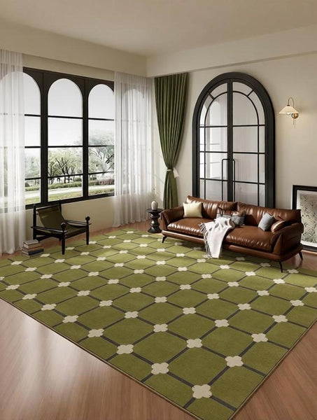 Minimalist Geometric Rugs for Living Room, Green Absract Rugs for Bedroom, Living Room Contemporary Modern Rugs, Mid Century Modern Rugs-Grace Painting Crafts