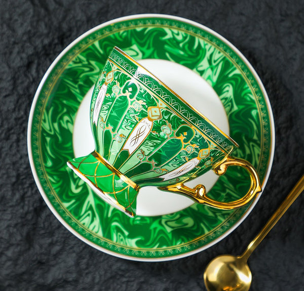 Porcelain Tea Cup and Saucer Set, British Royal Tea Cup and Saucer in Gift Box, 8 oz British Green Tea Cup set, Elegant Ceramic Coffee Cups-Grace Painting Crafts