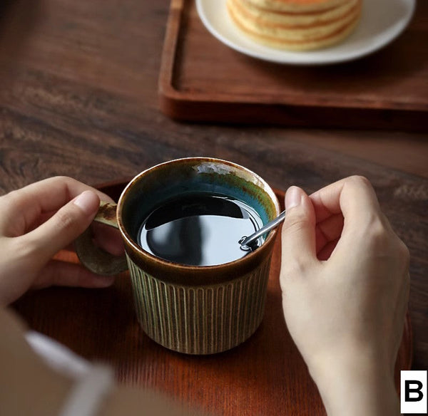 Creative Brown Green Ceramic Coffee Mugs, Unique Coffee Mugs, Large Modern Handmade Pottery Coffee Cup, Large Capacity Coffee Mugs-Grace Painting Crafts
