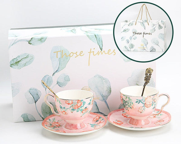 Porcelain Tea cups, British Tea Cup Set, Afternoon Tea Cup with Saucer Set, Elegant Coffee Cup, Porcelain Coffee Cups, Coffee Cup in Gift Box, Vintage Tea Cup Set-Grace Painting Crafts