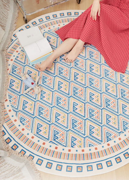 Abstract Contemporary Round Rugs for Dining Room, Circular Modern Rugs for Bathroom, Geometric Modern Rug Ideas for Living Room, Modern Rugs for Children's Room-Grace Painting Crafts