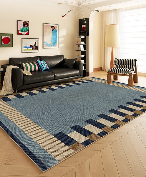 Geometric Modern Area Rugs, Modern Living Room Rug Ideas, Mid Century Contemporary Rugs, Blue Modern Rugs for Dining Room-Grace Painting Crafts