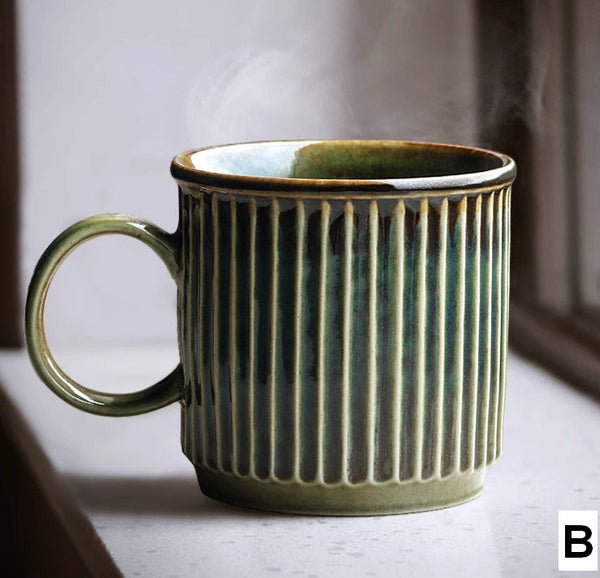 Unique Tea Cup, 10 oz Creative Brown Green Ceramic Coffee Mugs, Large Modern Handmade Pottery Coffee Cup, Large Capacity Coffee Mugs-Grace Painting Crafts