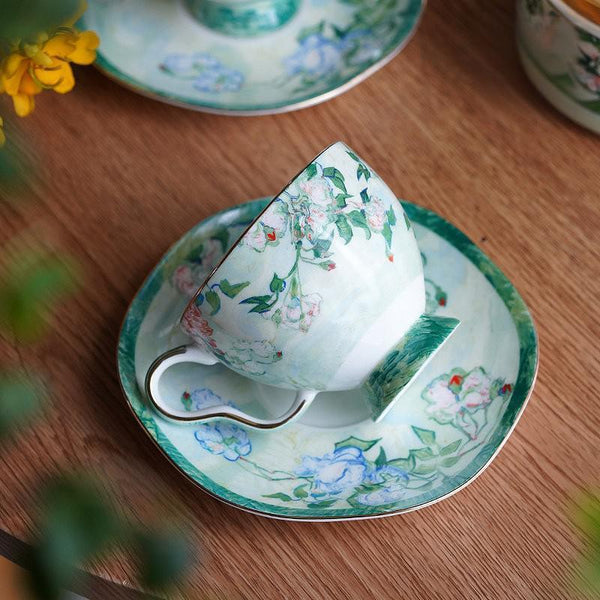 Elegant Coffee Cup, Porcelain Tea Saucer, Ceramic Tea Cup Set, Luxury Tea Cup Set, British Tea Cup Set-Grace Painting Crafts