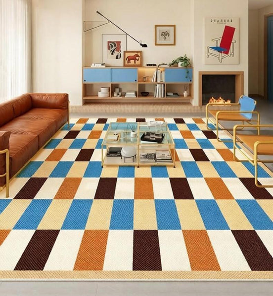Mid Century Modern Rugs, Modern Living Room Rug Ideas, Geometric Contemporary Area Rugs, Colorful Modern Rugs for Bedroom-Grace Painting Crafts