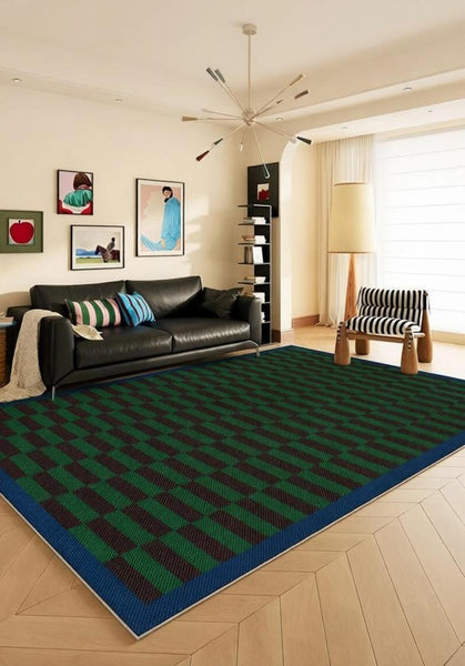 Modern Living Room Rug Ideas, Geometric Contemporary Area Rugs, Green Mid Century Modern Rugs, Colorful Modern Rugs for Dining Room-Grace Painting Crafts
