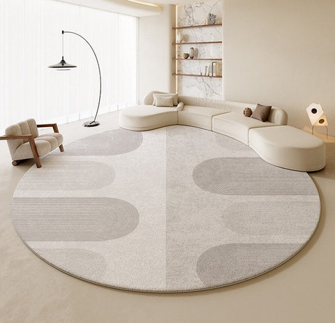 Abstract Modern Rugs for Living Room, Contemporary Round Rugs Next to Bed, Grey Geometric Carpets for Sale, Circular Rugs under Dining Room Table-Grace Painting Crafts