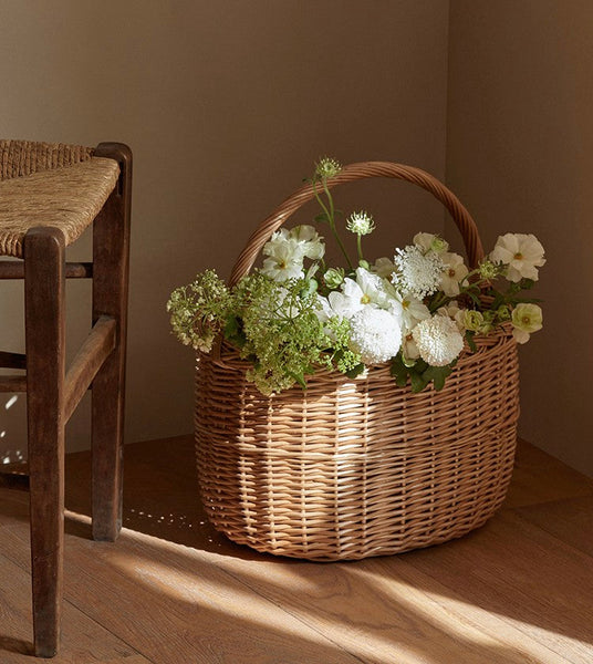 Hand-woven Wicker Storage Basket, Natural Fruit Basket, Storage Basket for Kitchen, Picnic Storage Basket with Handle, Willow Weaving Storage Basket for Shelves-Grace Painting Crafts