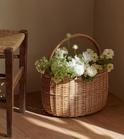Hand-woven Wicker Storage Basket, Natural Fruit Basket, Storage Basket for Kitchen, Picnic Storage Basket with Handle, Willow Weaving Storage Basket for Shelves-Grace Painting Crafts