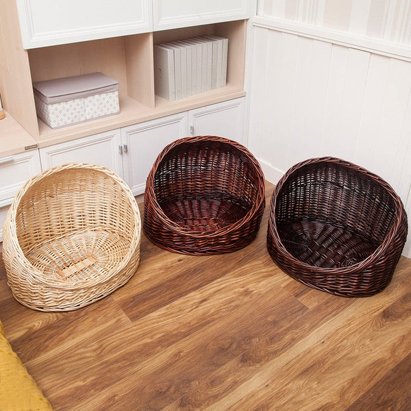 Natural Wicker Cat House Basket with Washable Cushion for Indoor Cats and Dogs, Hand woven Rattan Cat Bed-Grace Painting Crafts