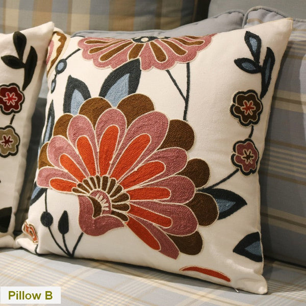 Decorative Pillows for Sofa, Flower Decorative Throw Pillows for Couch, Embroider Flower Cotton Pillow Covers, Farmhouse Decorative Throw Pillows-Grace Painting Crafts