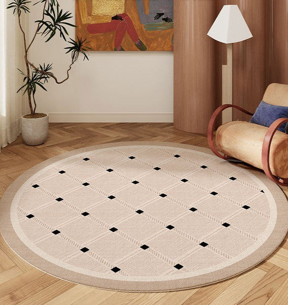 Bedroom Circular Modern Rugs, Mid Century Modern Rugs under Chairs, Geometric Round Rugs for Dining Room, Contemporary Modern Rugs-Grace Painting Crafts