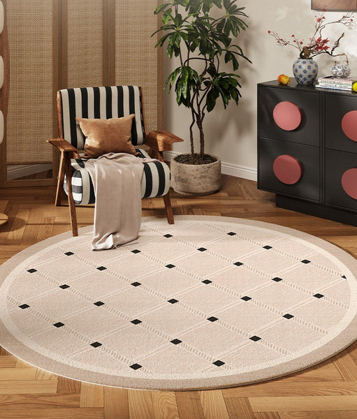 Bedroom Circular Modern Rugs, Mid Century Modern Rugs under Chairs, Geometric Round Rugs for Dining Room, Contemporary Modern Rugs-Grace Painting Crafts