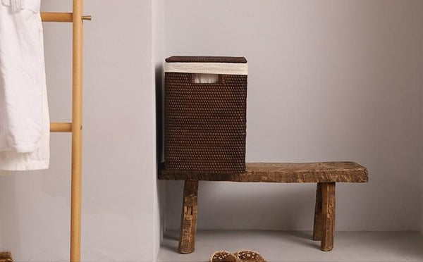 Storage Baskets for Bathroom, Rectangular Storage Baskets, Large Brown Rattan Storage Baskets, Storage Basket with Lid, Storage Baskets for Clothes-Grace Painting Crafts