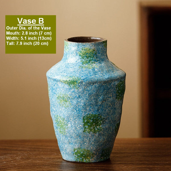 Pottery Flower Vases, Modern Bouquet Flower Vases, Centerpiece on Dining Table, Blue Flower Vase on Table, Handmade Water Holding Flower Vases-Grace Painting Crafts