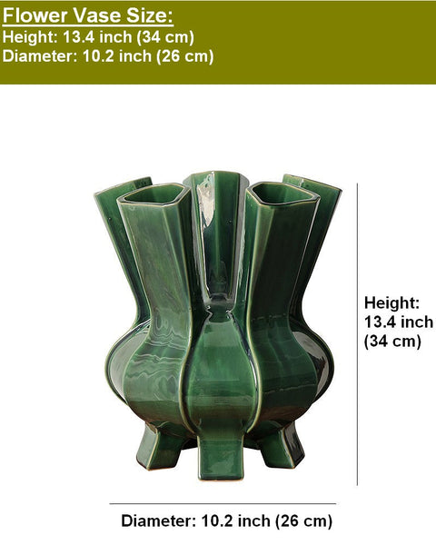 Unique Handmade Modern Flower Vase, Centerpiece Ceramic Bouquet Vases, Contemporary Vases on Dining Table, Green Porcelain Vases for Modern Home Decor-Grace Painting Crafts
