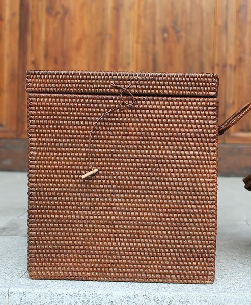 Storage Baskets for Bathroom, Rectangular Storage Baskets, Large Brown Rattan Storage Baskets, Storage Basket with Lid, Storage Baskets for Clothes-Grace Painting Crafts