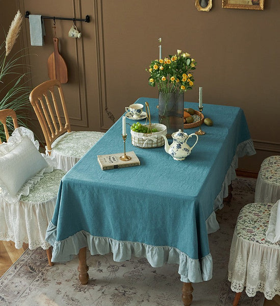 Extra Large Rectangle Tablecloth for Dining Room Table, Blue Modern Long Table Cover, Ramie Tablecloth for Home Decoration, Square Tablecloth for Round Table-Grace Painting Crafts