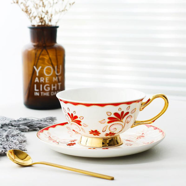 Porcelain Coffee Cups, British Tea Cups, Tea Cup and Saucer, Coffee Cups with Gold Trim and Gift Box, Latte Coffee Cups-Grace Painting Crafts