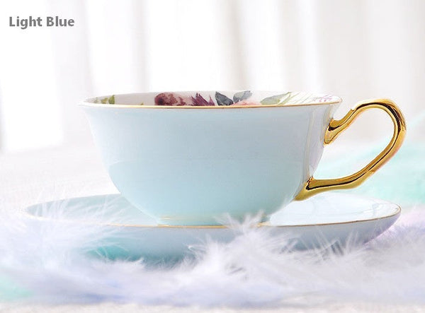 Royal Bone China Porcelain Tea Cup Set, Elegant Flower Pattern Ceramic Coffee Cups, Beautiful British Tea Cups, Unique Afternoon Tea Cups and Saucers in Gift Box-Grace Painting Crafts
