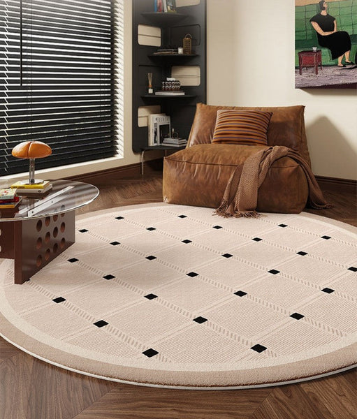 Bedroom Circular Modern Rugs, Mid Century Modern Rugs under Chairs, Geometric Round Rugs for Dining Room, Contemporary Modern Rugs-Grace Painting Crafts