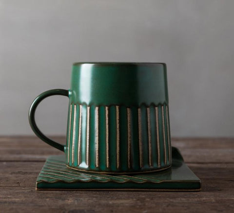 Latte Coffee Cup, Cappuccino Coffee Mug, Coffee Cup and Saucer Set, Large Coffee Cup, Pottery Coffee Cups-Grace Painting Crafts