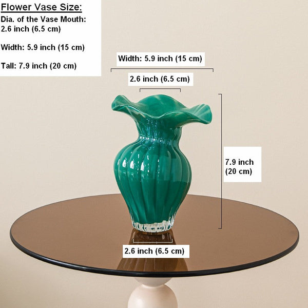 Contemporary Vases for Modern Home Decor, Unique Handmade Liuli Vases, Color Glaze Vase, Green Glass Bud Vases, Centerpiece Vases on Table-Grace Painting Crafts