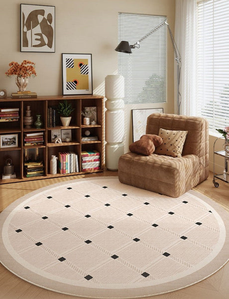 Bedroom Circular Modern Rugs, Mid Century Modern Rugs under Chairs, Geometric Round Rugs for Dining Room, Contemporary Modern Rugs-Grace Painting Crafts