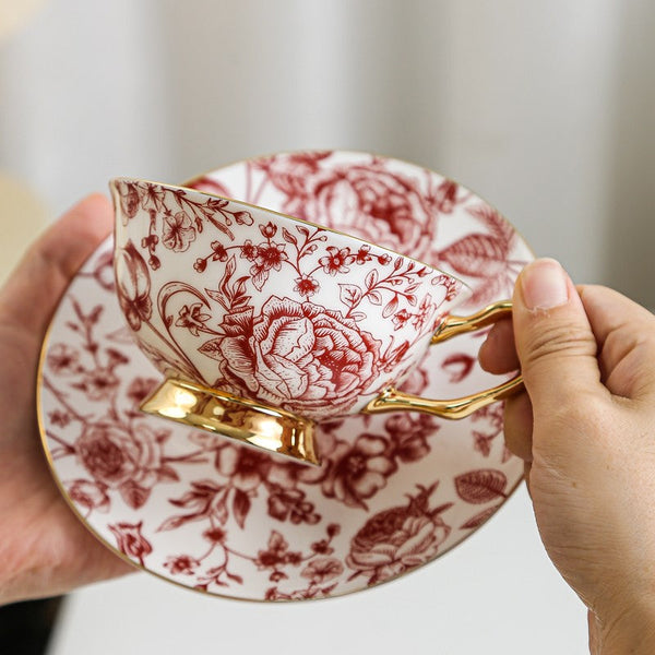 Creative Bone China Porcelain Tea Cup Set, Beautiful British Tea Cups, Elegant Flower Ceramic Cups, Unique Royal Coffee Cup and Saucer-Grace Painting Crafts
