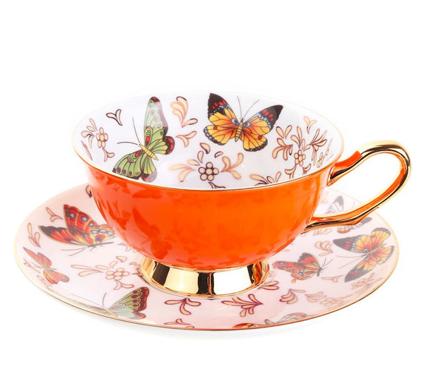 Creative Butterfly Ceramic Coffee Cups, Unique Butterfly Coffee Cups and Saucers, Beautiful British Tea Cups, Creative Bone China Porcelain Tea Cup Set-Grace Painting Crafts