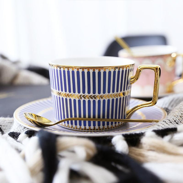 British Tea Cups, Elegant Porcelain Coffee Cups, Latte Coffee Cups with Gold Trim and Gift Box, Tea Cups and Saucers-Grace Painting Crafts
