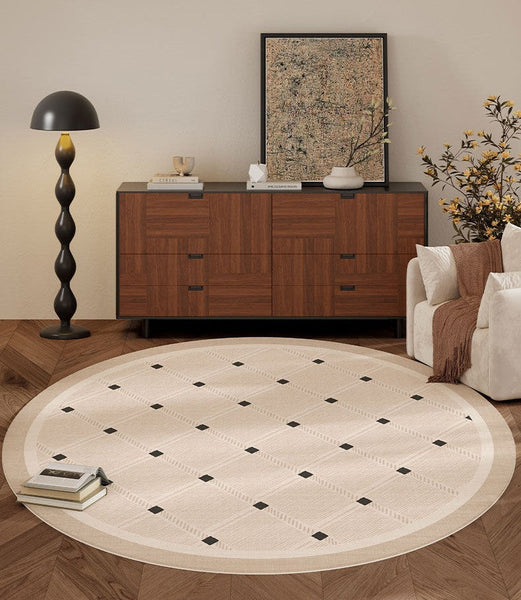 Bedroom Circular Modern Rugs, Mid Century Modern Rugs under Chairs, Geometric Round Rugs for Dining Room, Contemporary Modern Rugs-Grace Painting Crafts
