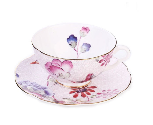 Elegant Ceramic Coffee Cups, Creative Porcelain Tea Cup Saucer Set, Unique Porcelain Cup and Saucer, Beautiful British Flower Tea Cups-Grace Painting Crafts
