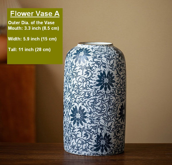 Vintage Bouquet Flower Vases, Centerpiece on Dining Table, Large Blue Flower Vase on Table, Handmade Porcelain Flower Vases Urn, Water Holding Flower Vases-Grace Painting Crafts