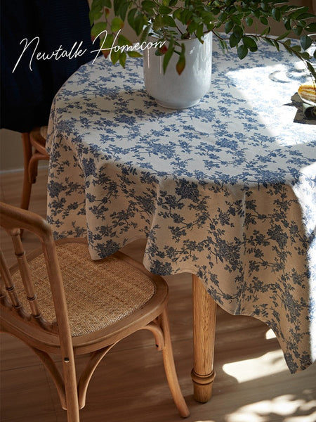 Vintage Rectangle Tablecloth for Dining Room Table, French Flower Pattern Tablecloth for Round Table, Rustic Farmhouse Table Cover for Kitchen-Grace Painting Crafts